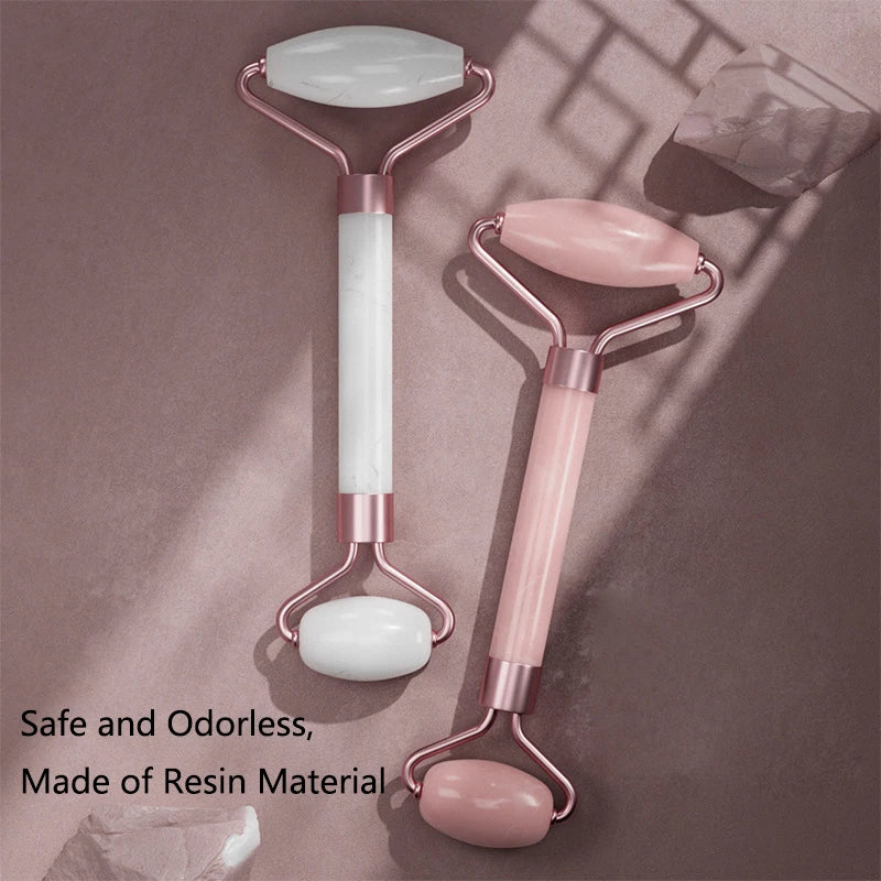 Face & Neck Massager Roller + Gua Sha Scraping Board – Resin Crystal Beauty Tool Set
