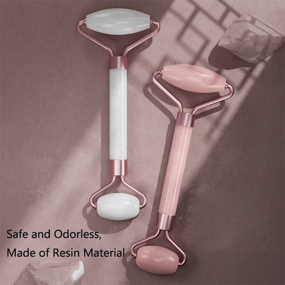 Face & Neck Massager Roller + Gua Sha Scraping Board – Resin Crystal Beauty Tool Set