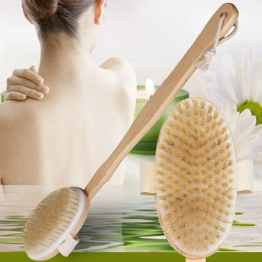 Long-Handle Wooden Shower Brush | Back & Body Exfoliator