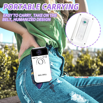 Professional 45,000 RPM Rechargeable Nail Drill Machine – Portable, Low Noise & LCD Display