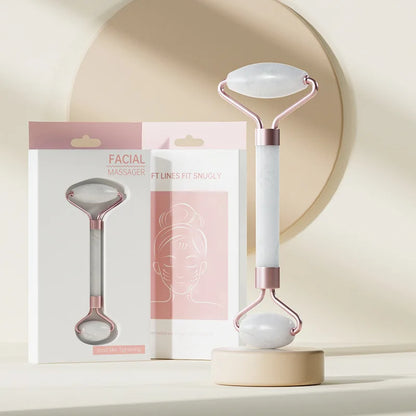 Face & Neck Massager Roller + Gua Sha Scraping Board – Resin Crystal Beauty Tool Set