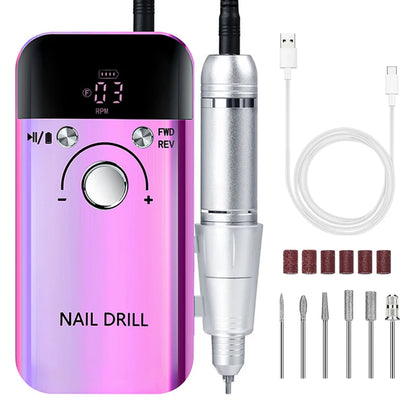 Professional 45,000 RPM Rechargeable Nail Drill Machine – Portable, Low Noise & LCD Display