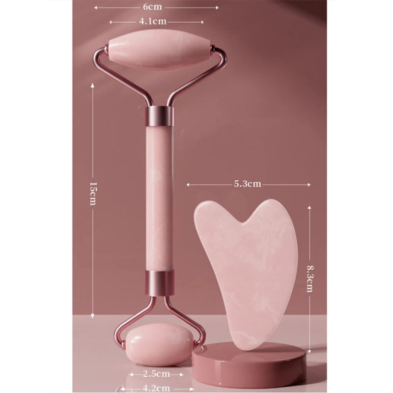 Face & Neck Massager Roller + Gua Sha Scraping Board – Resin Crystal Beauty Tool Set