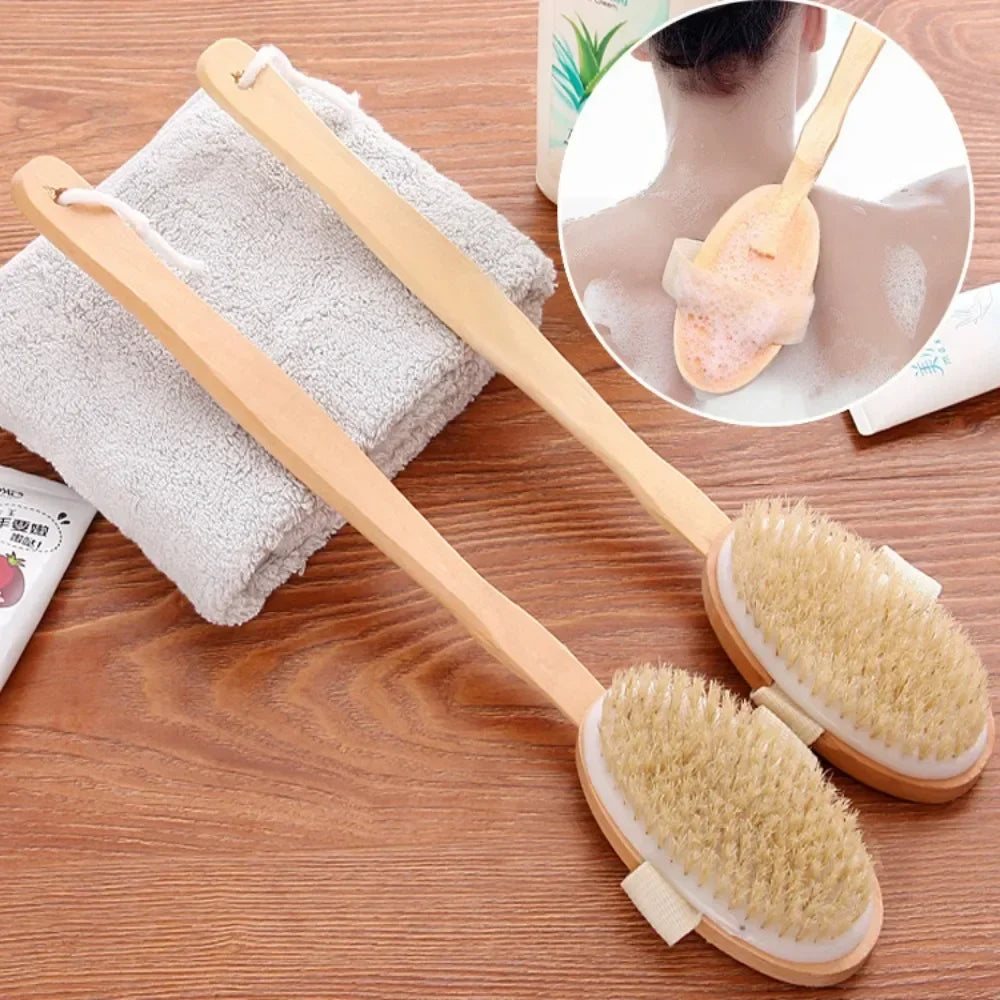 Long-Handle Wooden Shower Brush | Back & Body Exfoliator