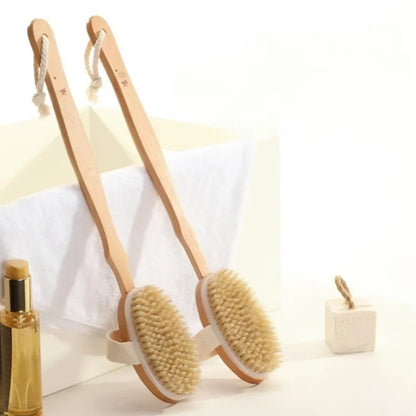 Long-Handle Wooden Shower Brush | Back & Body Exfoliator