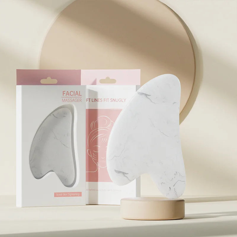 Face & Neck Massager Roller + Gua Sha Scraping Board – Resin Crystal Beauty Tool Set