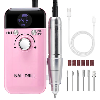 Professional 45,000 RPM Rechargeable Nail Drill Machine – Portable, Low Noise & LCD Display