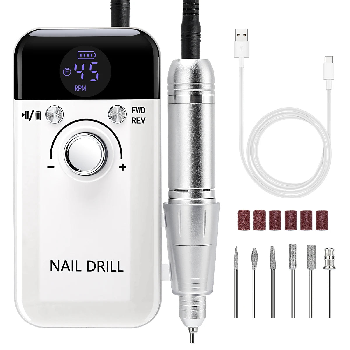 Professional 45,000 RPM Rechargeable Nail Drill Machine – Portable, Low Noise & LCD Display
