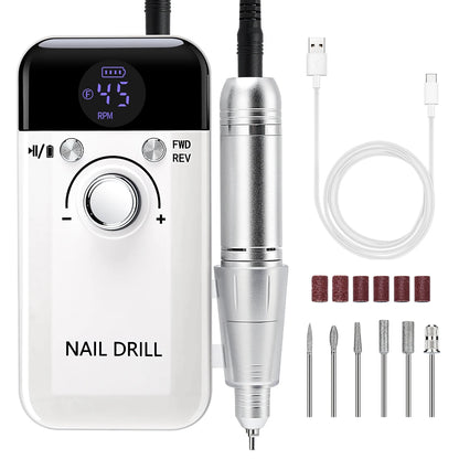 Professional 45,000 RPM Rechargeable Nail Drill Machine – Portable, Low Noise & LCD Display