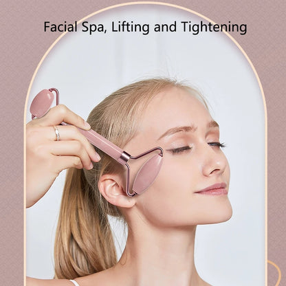 Face & Neck Massager Roller + Gua Sha Scraping Board – Resin Crystal Beauty Tool Set