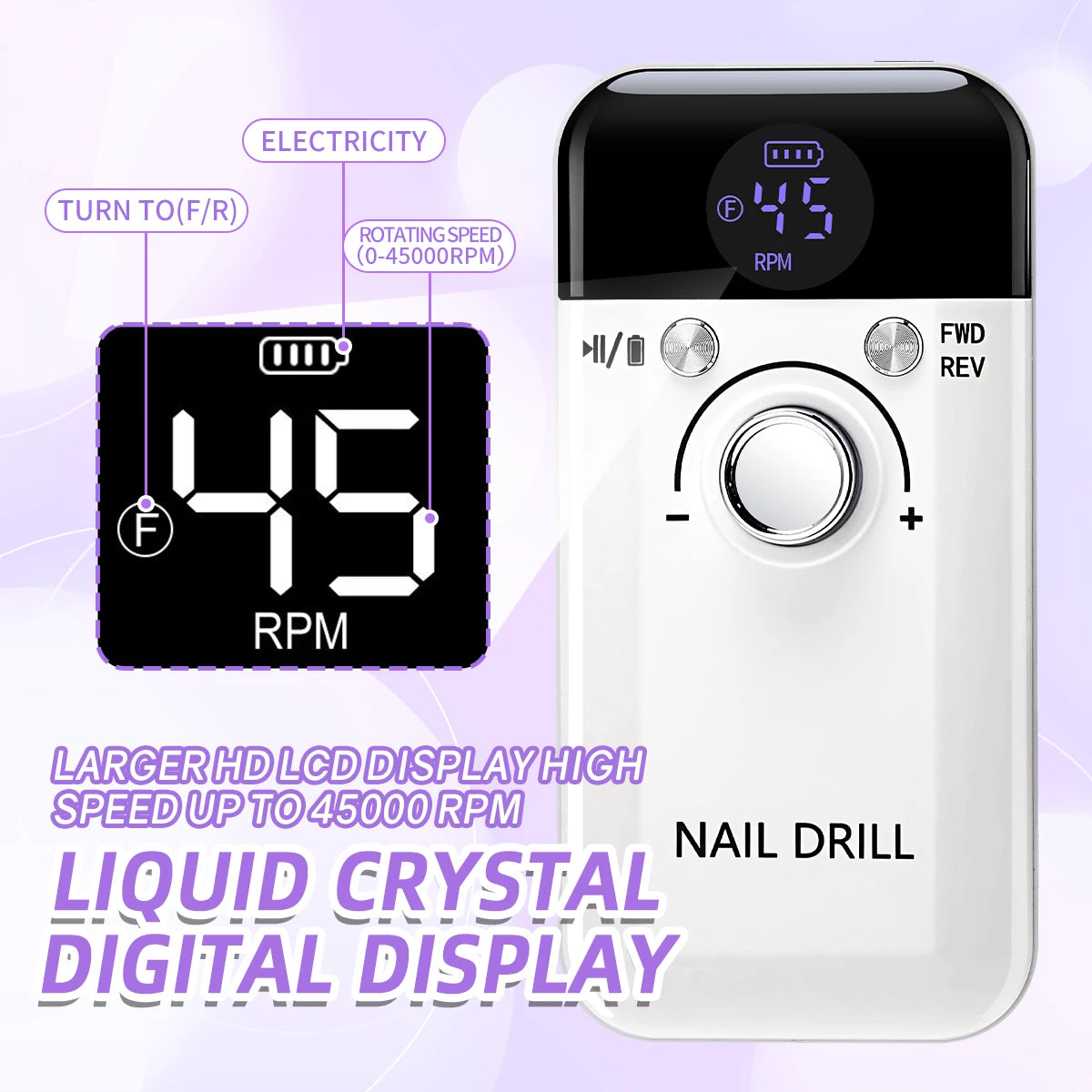 Professional 45,000 RPM Rechargeable Nail Drill Machine – Portable, Low Noise & LCD Display