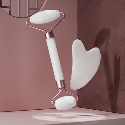 Face & Neck Massager Roller + Gua Sha Scraping Board – Resin Crystal Beauty Tool Set