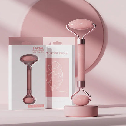 Face & Neck Massager Roller + Gua Sha Scraping Board – Resin Crystal Beauty Tool Set