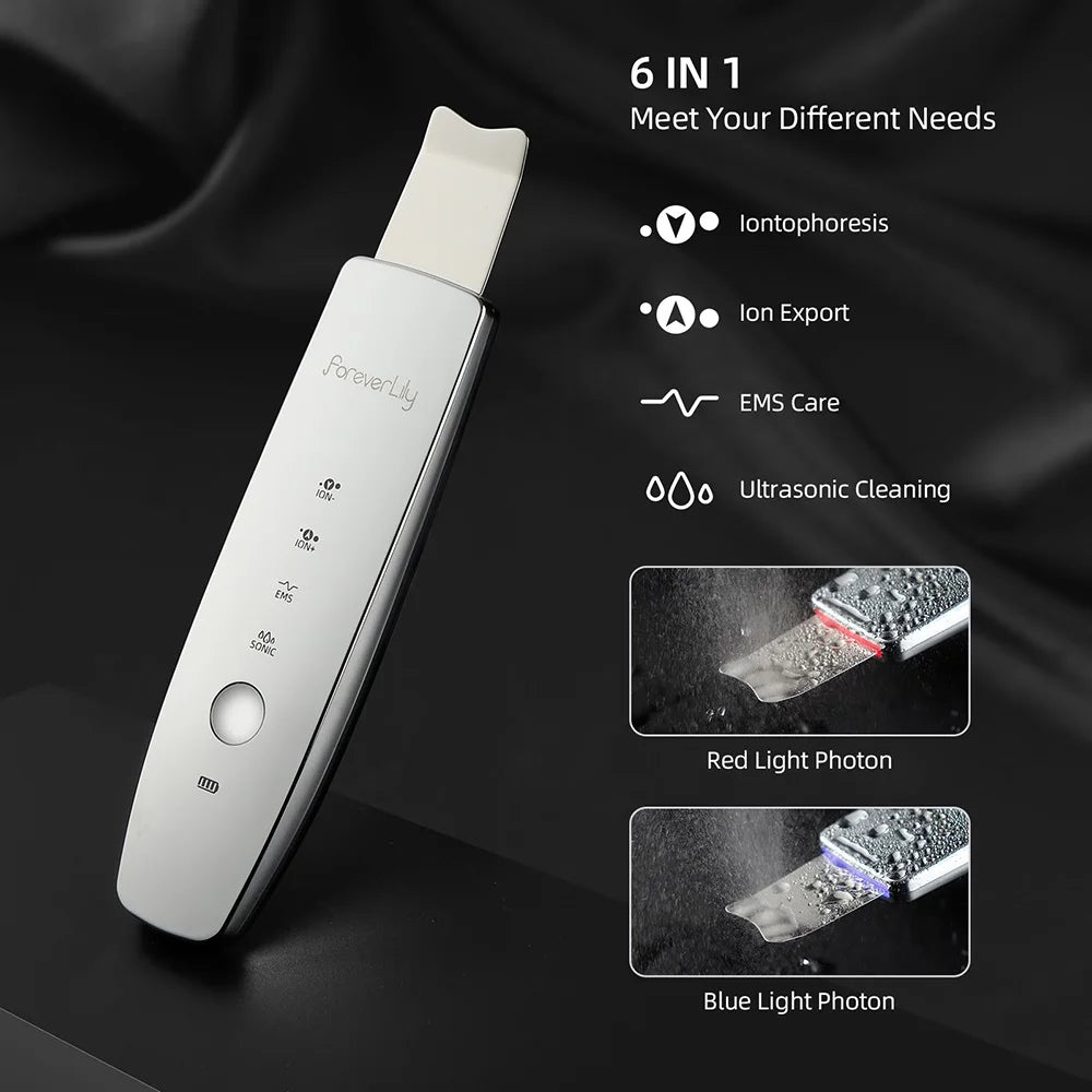6-in-1 Ultrasonic EMS Skin Scrubber | Deep Cleansing, Blackhead Remover & LED Therapy