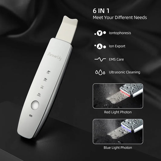 6-in-1 Ultrasonic EMS Skin Scrubber | Deep Cleansing, Blackhead Remover & LED Therapy